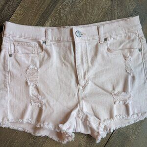 Express Jeans Light Pink Denim Distressed Jean Cut Off Shorts, Size 10